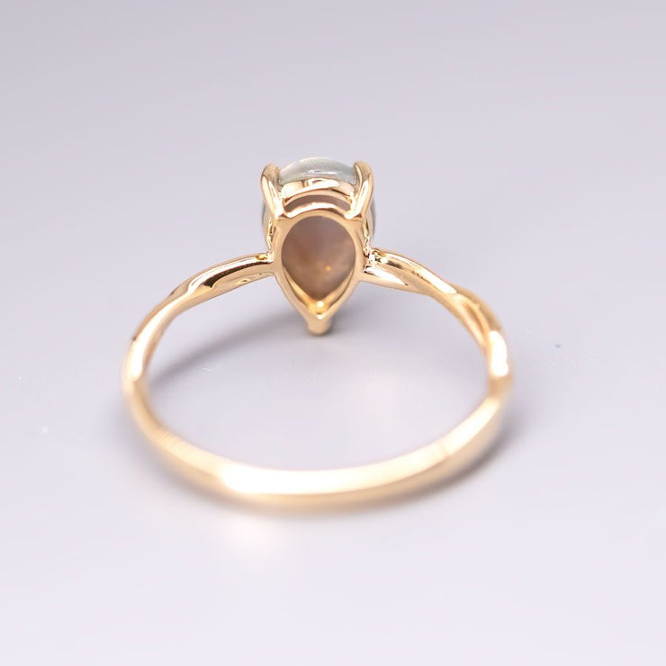 Pear Shaped Black Opal Twist Band Engagement Ring 18K Yellow Gold