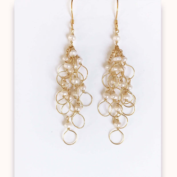 Pearl Gold Chain Loop Earrings