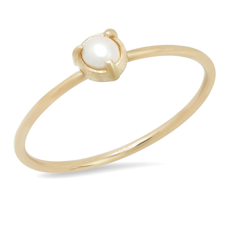 "Claw" 14K Gold  3 Prong Stackable Ring with Freshwater Pearl size 5