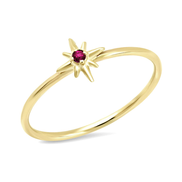 "Celestial" 14K Gold Tiny North Star Ring with Ruby Size 7