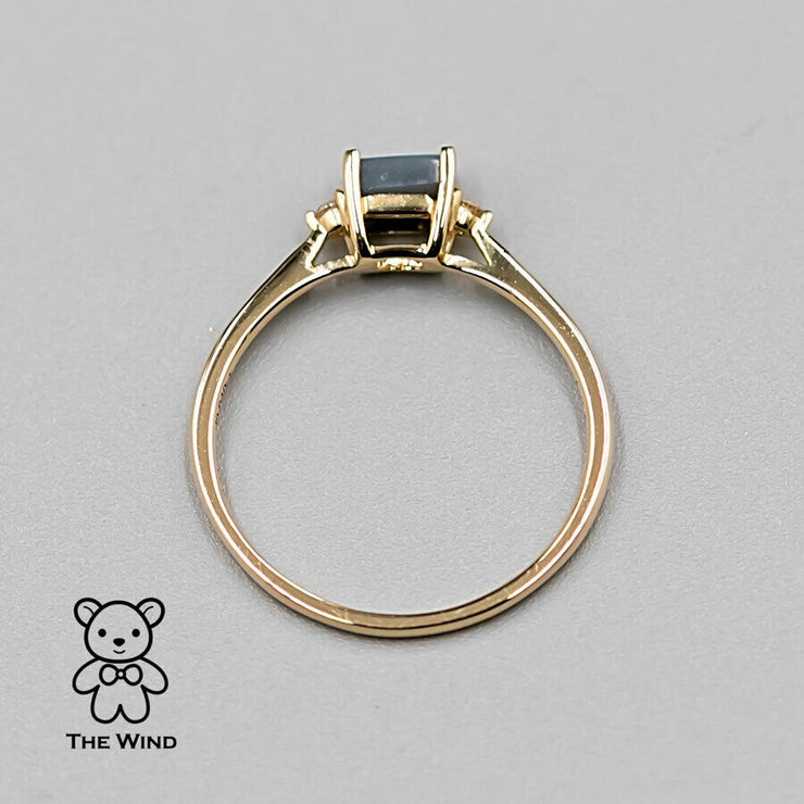 Rectangle Australian Boulder Opal Diamond Engagement Ring 18K Yellow Gold
