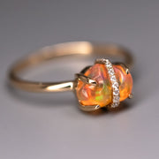 Ribbon Wrapped Fire Opal Diamond Engagement Ring 18K Yellow Gold
