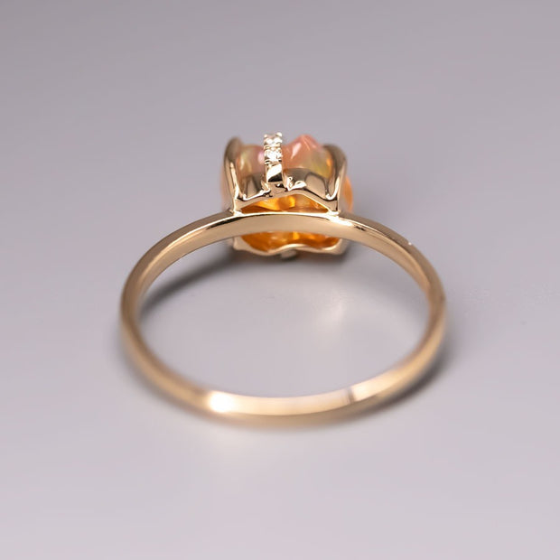 Ribbon Wrapped Fire Opal Diamond Engagement Ring 18K Yellow Gold