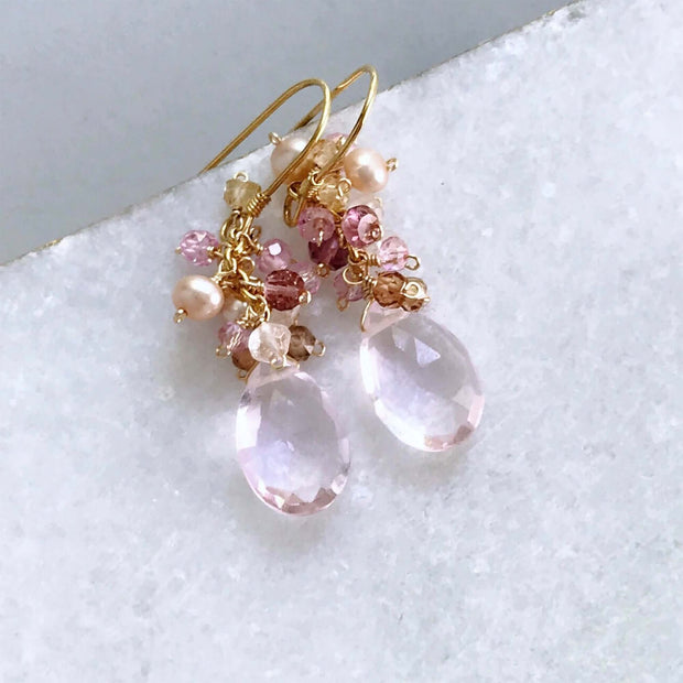 The Bala Earring - Rose Pink Clear Quartz