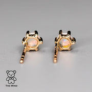 Round Shaped Six Prong Australian Solid Opal Stud Earrings 14K Yellow Gold