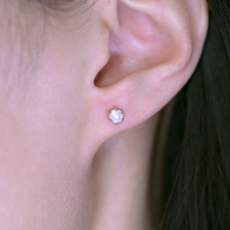 Round Six Prong Australian Solid Opal Stud Earrings 14K Rose Gold