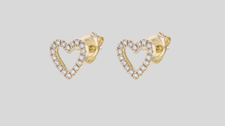 18K Gold Diamond Open Heart Stud Earrings