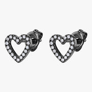 18K Gold Diamond Open Heart Stud Earrings