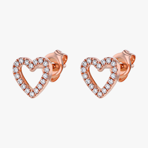 18K Gold Diamond Open Heart Stud Earrings