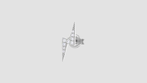 18K Gold White Diamond Lightning Bolt Stud