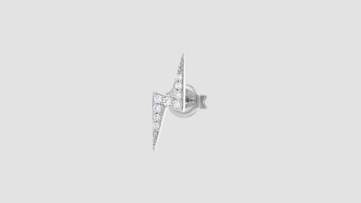 18K Gold White Diamond Lightning Bolt Stud