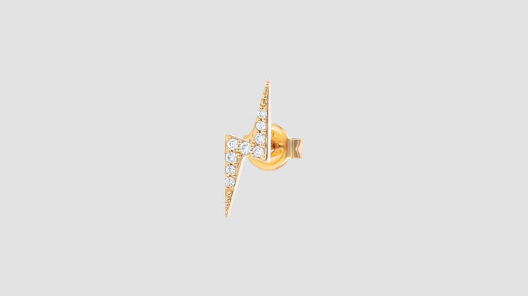 18K Gold White Diamond Lightning Bolt Stud