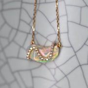 S Shaped Diamond Opal Fossil Shell Necklace 18K Yellow Gold