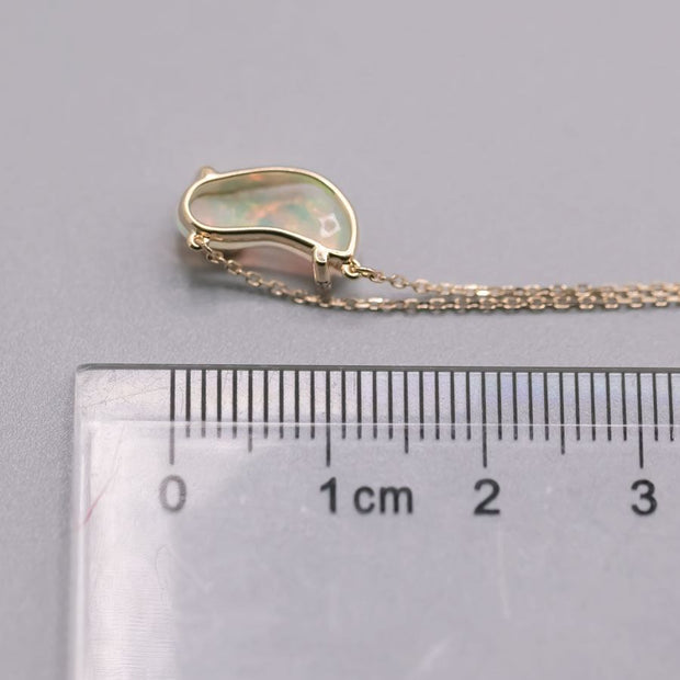 S Shaped Diamond Opal Fossil Shell Necklace 18K Yellow Gold