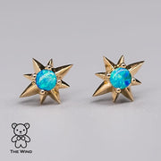 Starry Design Australian Solid Opal Stud Earrings 14K Yellow Gold