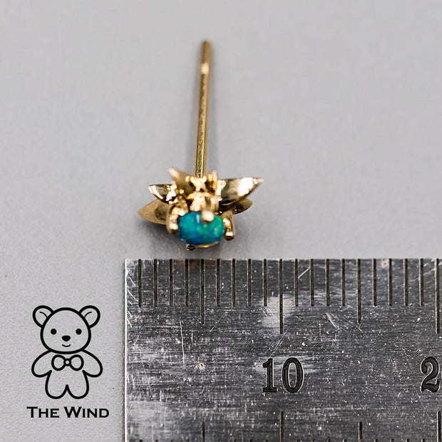 Starry Design Australian Solid Opal Stud Earrings 14K Yellow Gold