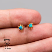 Starry Design Australian Solid Opal Stud Earrings 14K Yellow Gold