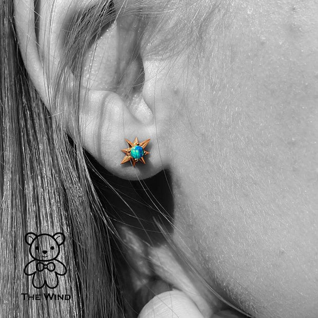 Starry Design Australian Solid Opal Stud Earrings 14K Yellow Gold