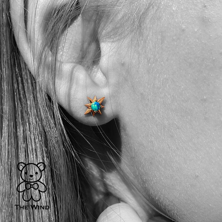 Starry Design Australian Solid Opal Stud Earrings 14K Yellow Gold