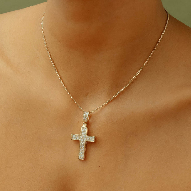 The Double Plated Iced Cross Pendant