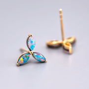 Three Stone Marquise Doublet Opal Stud Earrings 18K Yellow Gold