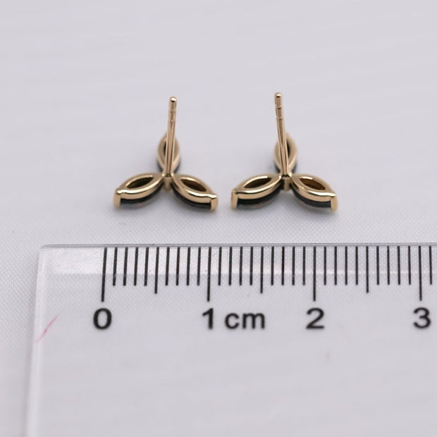 Three Stone Marquise Doublet Opal Stud Earrings 18K Yellow Gold