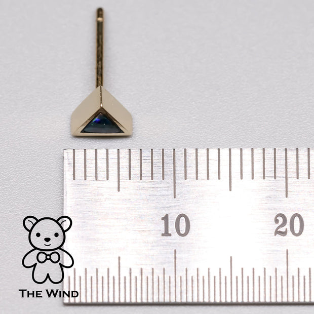 Geometric Triangle Shaped Australian Doublet Opal Stud Earrings 14K Yellow Gold