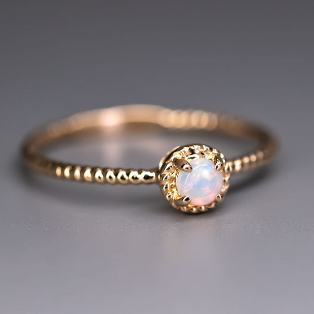 Twisted Band Round Australian Solid Opal Ring in 14K Yellow Gold