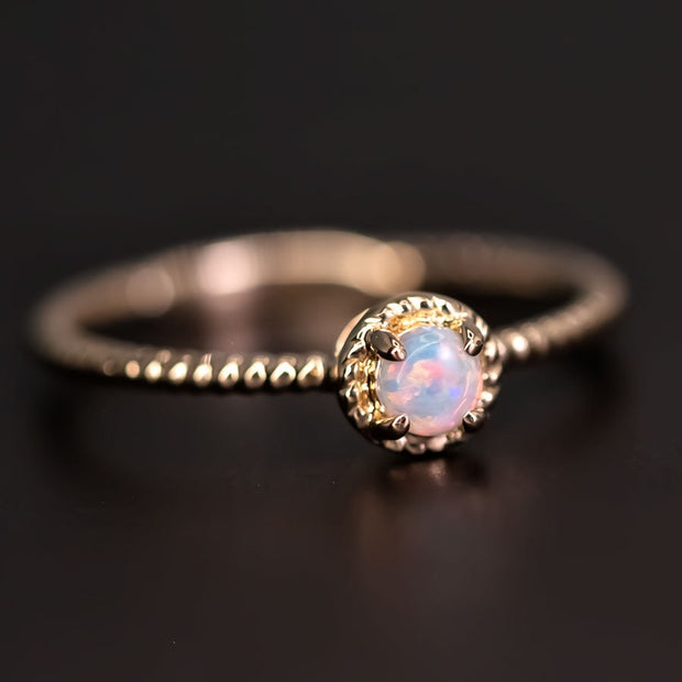 Twisted Band Round Australian Solid Opal Ring in 14K Yellow Gold
