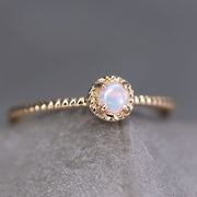 Twisted Band Round Australian Solid Opal Ring in 14K Yellow Gold