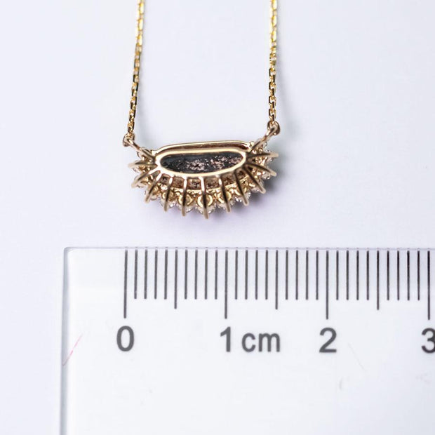 Unique Pattern Australian Boulder Opal Halo Diamond Necklace 18K Yellow Gold