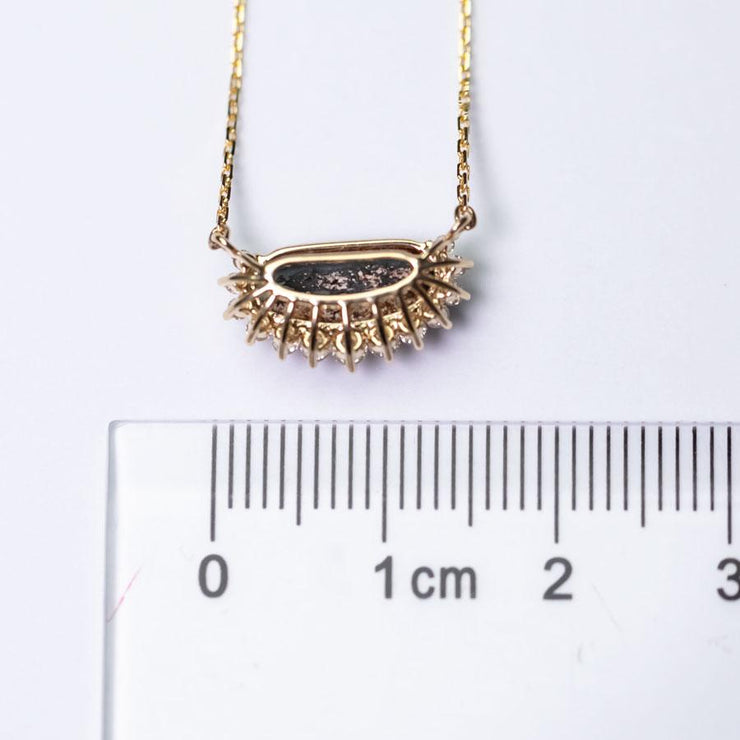 Unique Pattern Australian Boulder Opal Halo Diamond Necklace 18K Yellow Gold