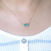 Unique Pattern Australian Boulder Opal Halo Diamond Necklace 18K Yellow Gold