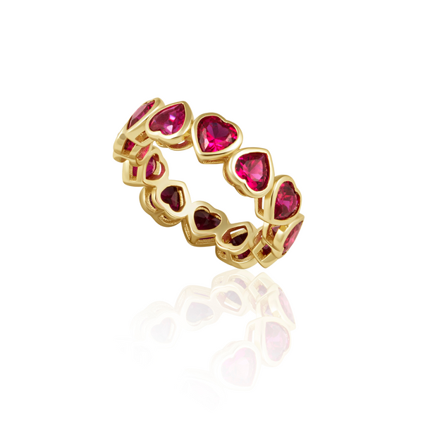 Bezel Heart Ring Ruby Red