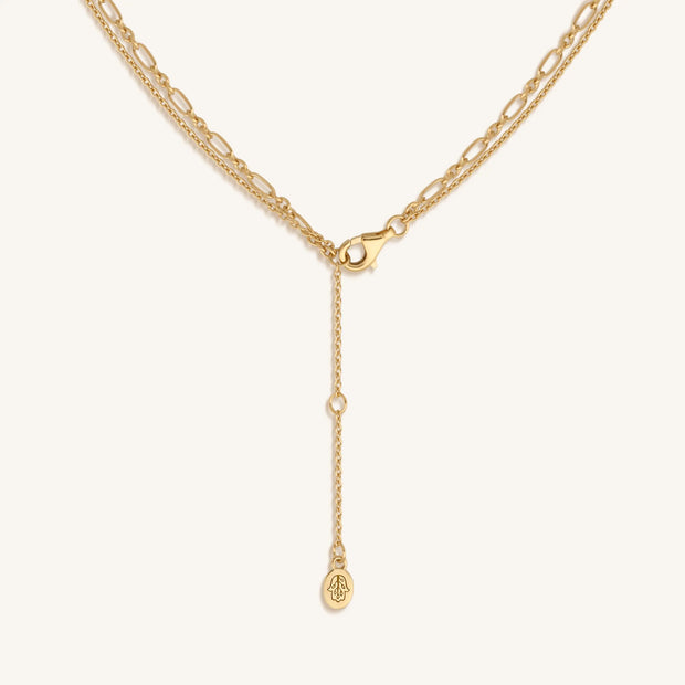 Reflected Bliss Gold Moon & Stars Double Chain Gold Necklace