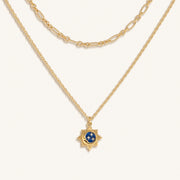 Reflected Bliss Gold Moon & Stars Double Chain Gold Necklace