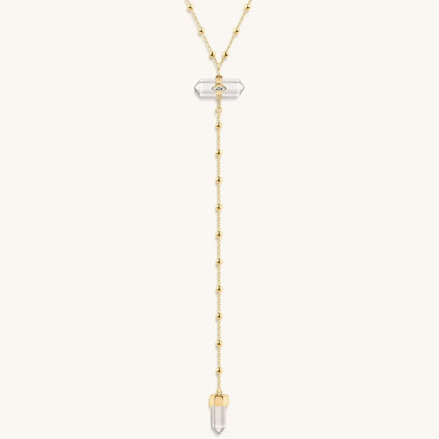 Clear Mind - Crystal Quartz Gold Evil Eye Necklace