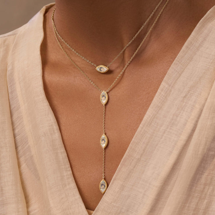 Glowing Energy Evil Eye Mother of Pearl Necklace