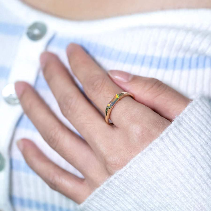 14K Yellow Gold Band with Black Opal Engagement Ring