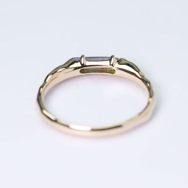 14K Yellow Gold Band with Black Opal Engagement Ring