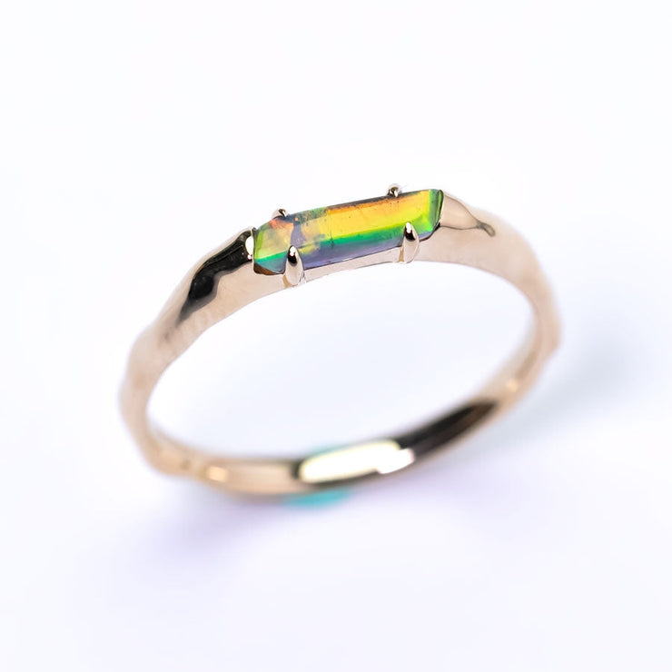 14K Yellow Gold Band with Black Opal Engagement Ring