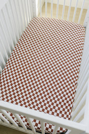 Rust Checkered Bamboo Stretch Crib Sheet