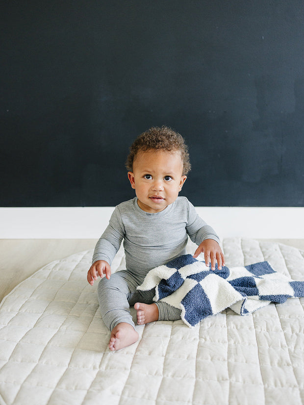 Navy Checkered Plush Blanket