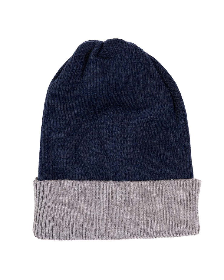 Alpaca Beanie - Reversible Ribbed - Navy