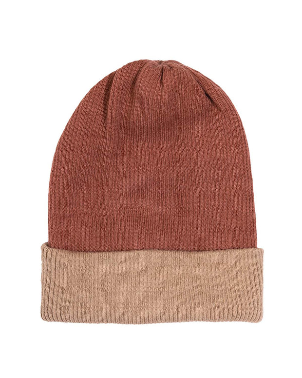 Alpaca Beanie - Reversible Ribbed - Terracotta