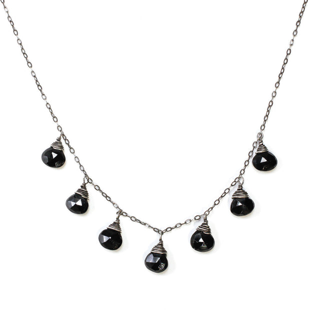 Oxidized Multi Gemstone Necklace - Black Spinel