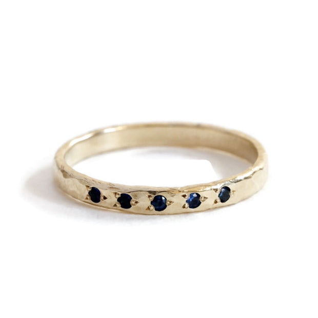 5 Sapphire hammered Ring -R096YG, R096RG