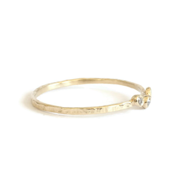 3 White Diamond Hammered Ring -R027YGW, R027RGW