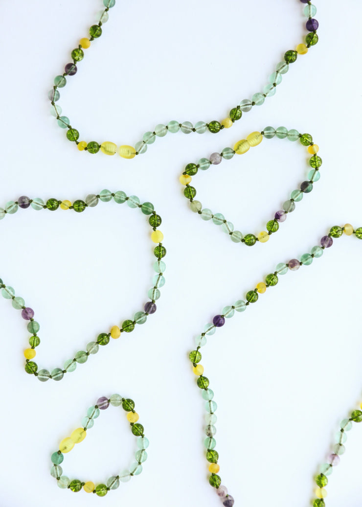 Raw Baltic Sea Amber + Fluorite + Peridot || Gemstone Anklet or Bracelet