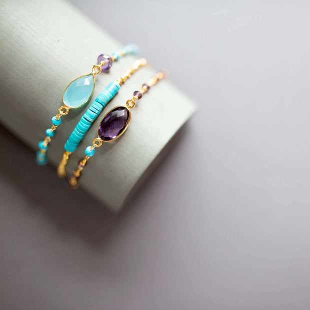 Bracelet Stacking Set: Amethyst, Blue Chalcedony and Turquoise